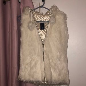 White fur hooded vest